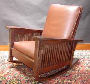 Gustav Stickley Inspired Medium Size  Custom Slant Arm Spindle Reclining Morris Rocker